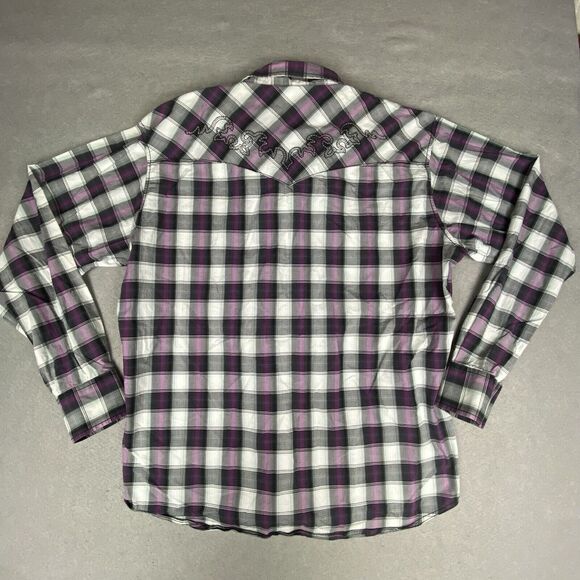 Rock 47 by Wrangler Shirt Men's XXL LS Plaid Pattern W Embroidering & Snaps - Picture 2 of 10
